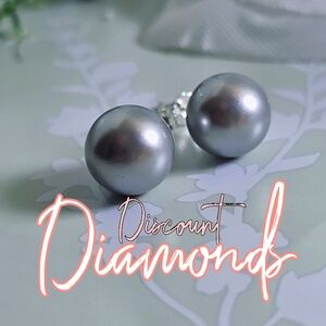Grey South Sea Pearl Stud 10 mm Earrings  925 Silver Studs & Closures